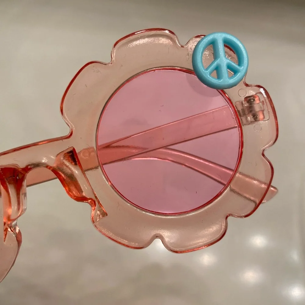 Girls pink see through flower shaped grl pwr sunglasses